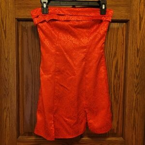 Lucy in the Sky Red Paisley Jacquard Strapless Mini Dress Bodycon SML Glam Club